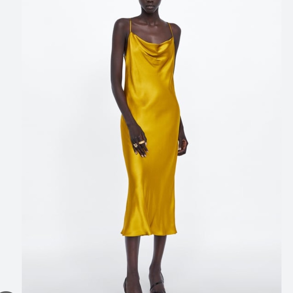 Zara gold mustard, lingerie style slip dress, size small